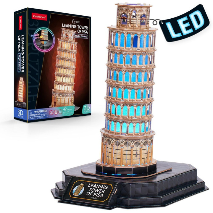CubicFun Пъзел 3D Leaning Tower of Pisa Night Edition с LED светлини L535