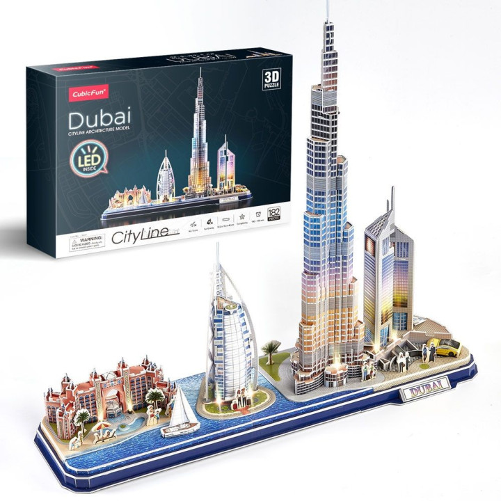 CubicFun Пъзел 3D City Line Dubai 182ч. с LED светлини L523