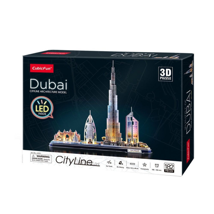 CubicFun Пъзел 3D City Line Dubai 182ч. с LED светлини L523