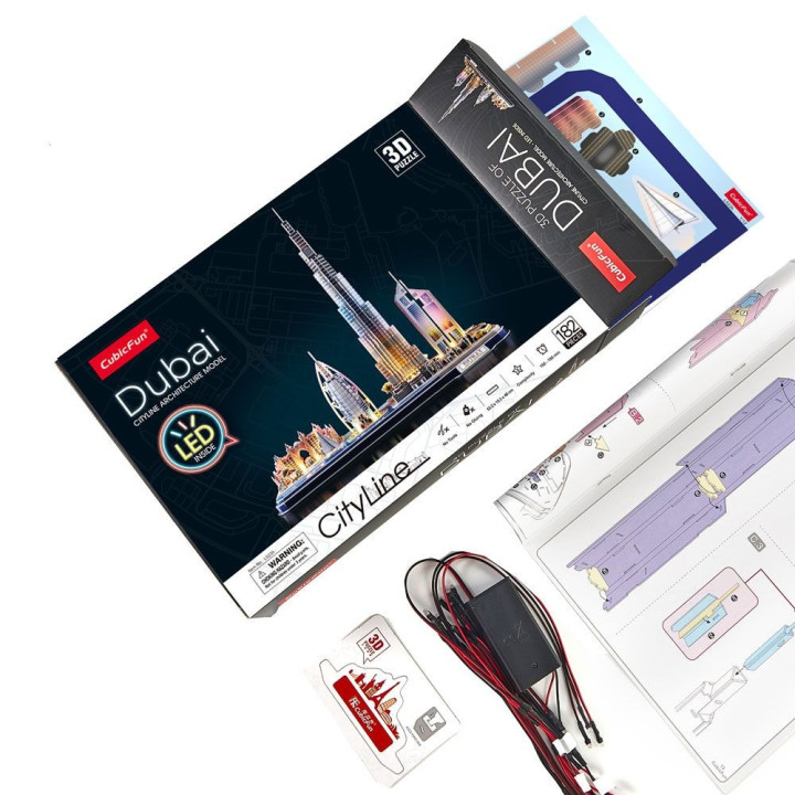CubicFun Пъзел 3D City Line Dubai 182ч. с LED светлини L523