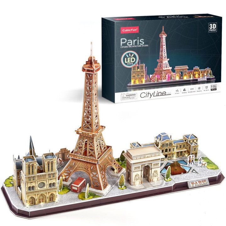 CubicFun Пъзел 3D City Line Paris 115ч. с LED светлини L525